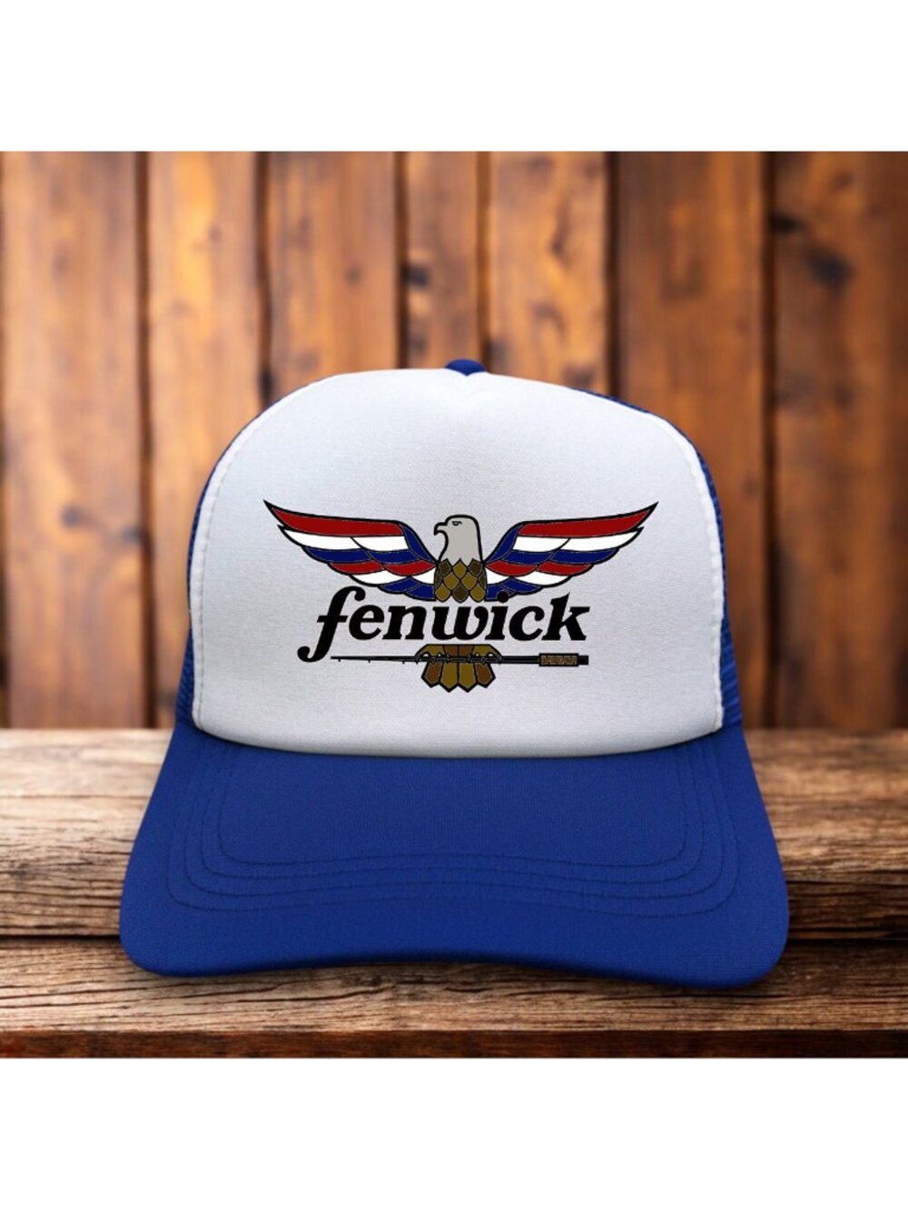 Fenwick Fishing Rods USA Mens Trucker Hat Blue Snapback Bald Eagle Bait & Tackle